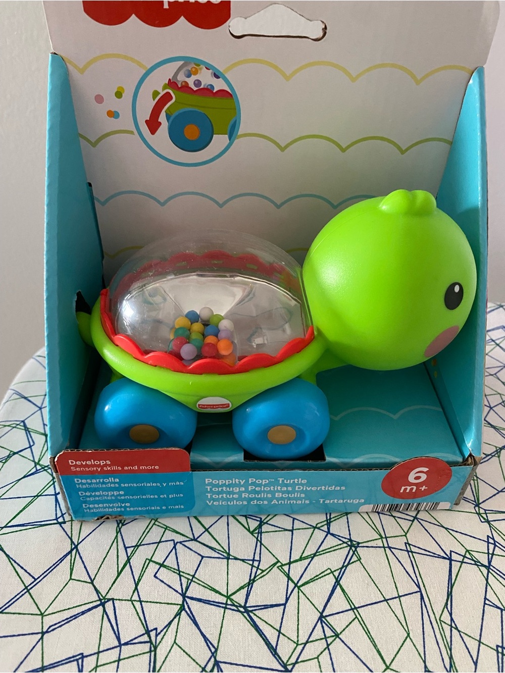 NWT Fisher-Price Poppity Pop Turtle Baby Push-Along Toy Crawling Vehicle